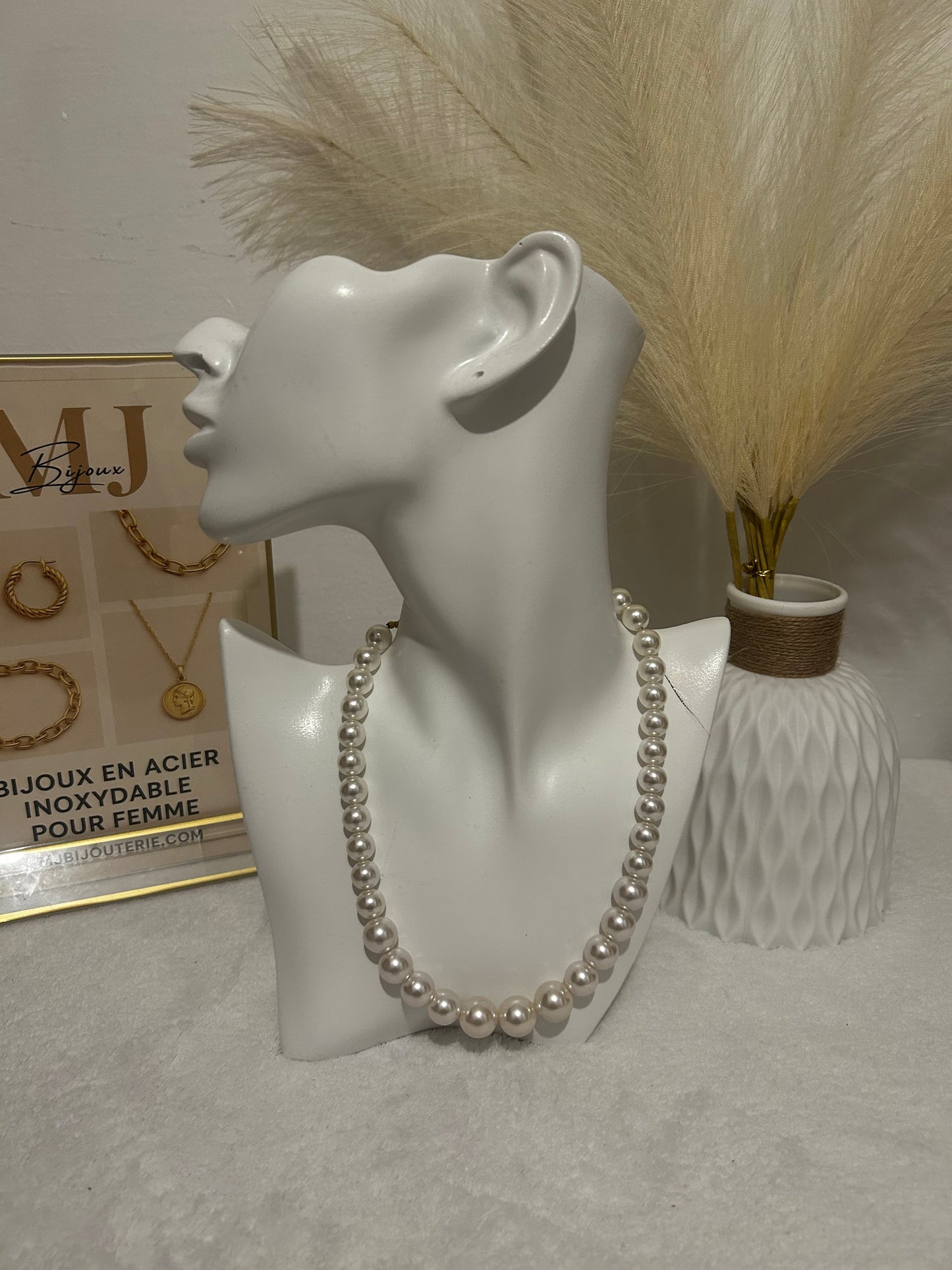 Collier grosse perle blanche